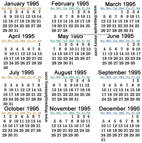 Calendar Of 1995